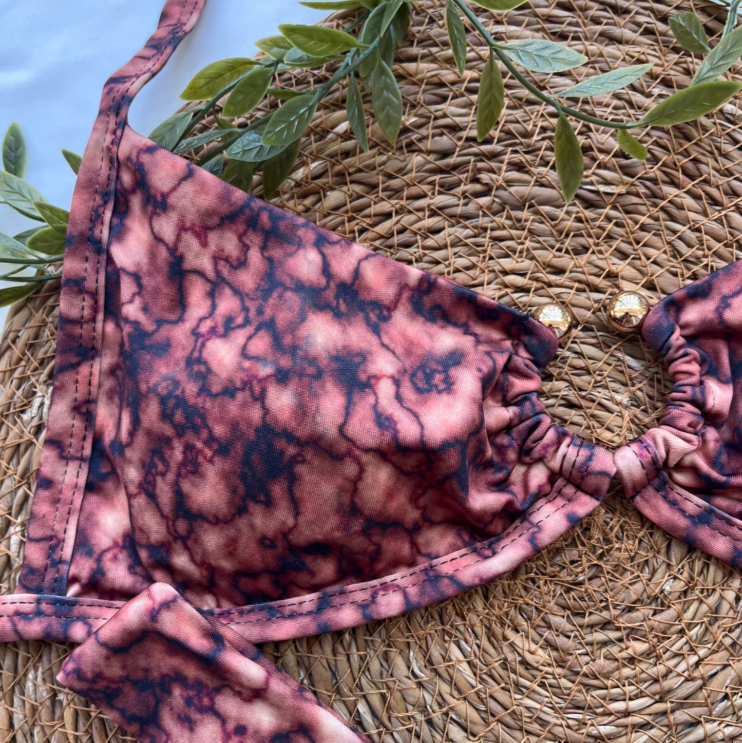Marble Mocha Bikini Set – Triangle Top & High-Leg Bottom