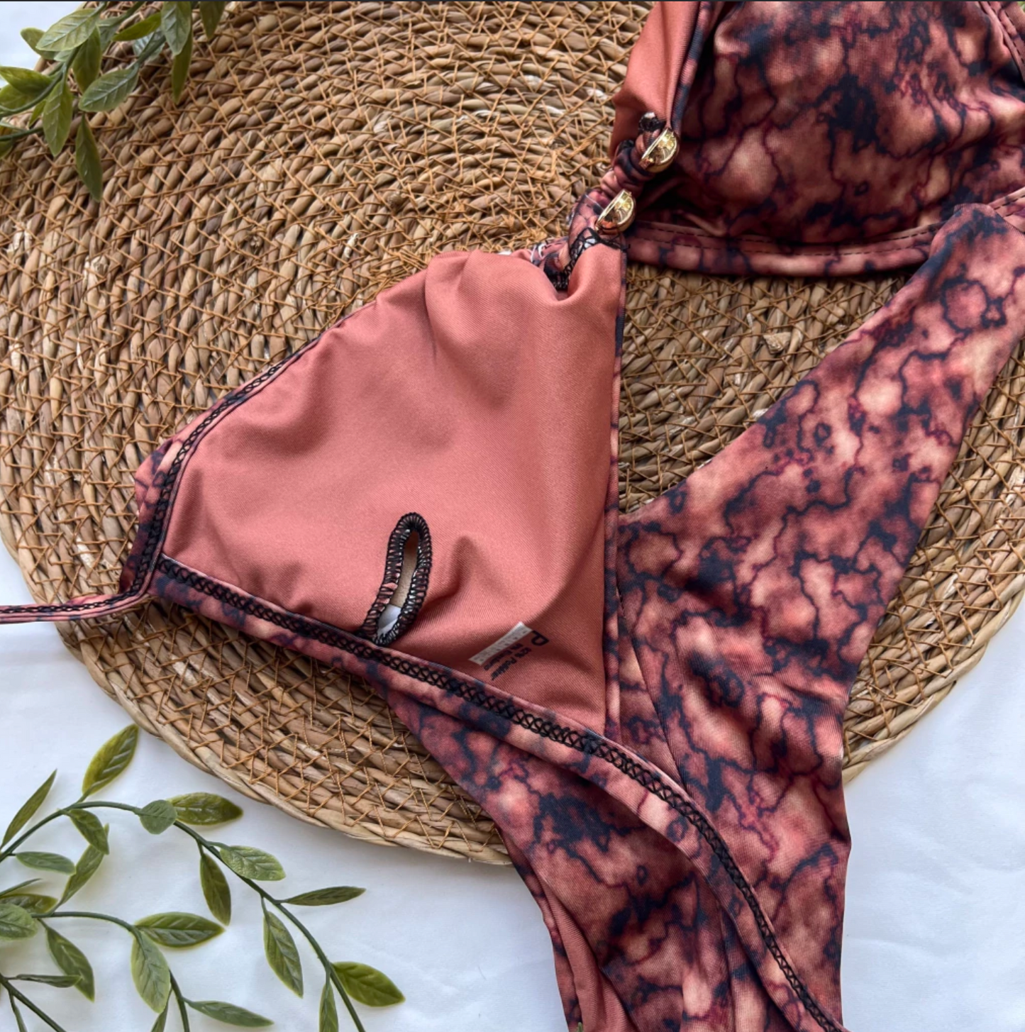 Marble Mocha Bikini Set – Triangle Top & High-Leg Bottom