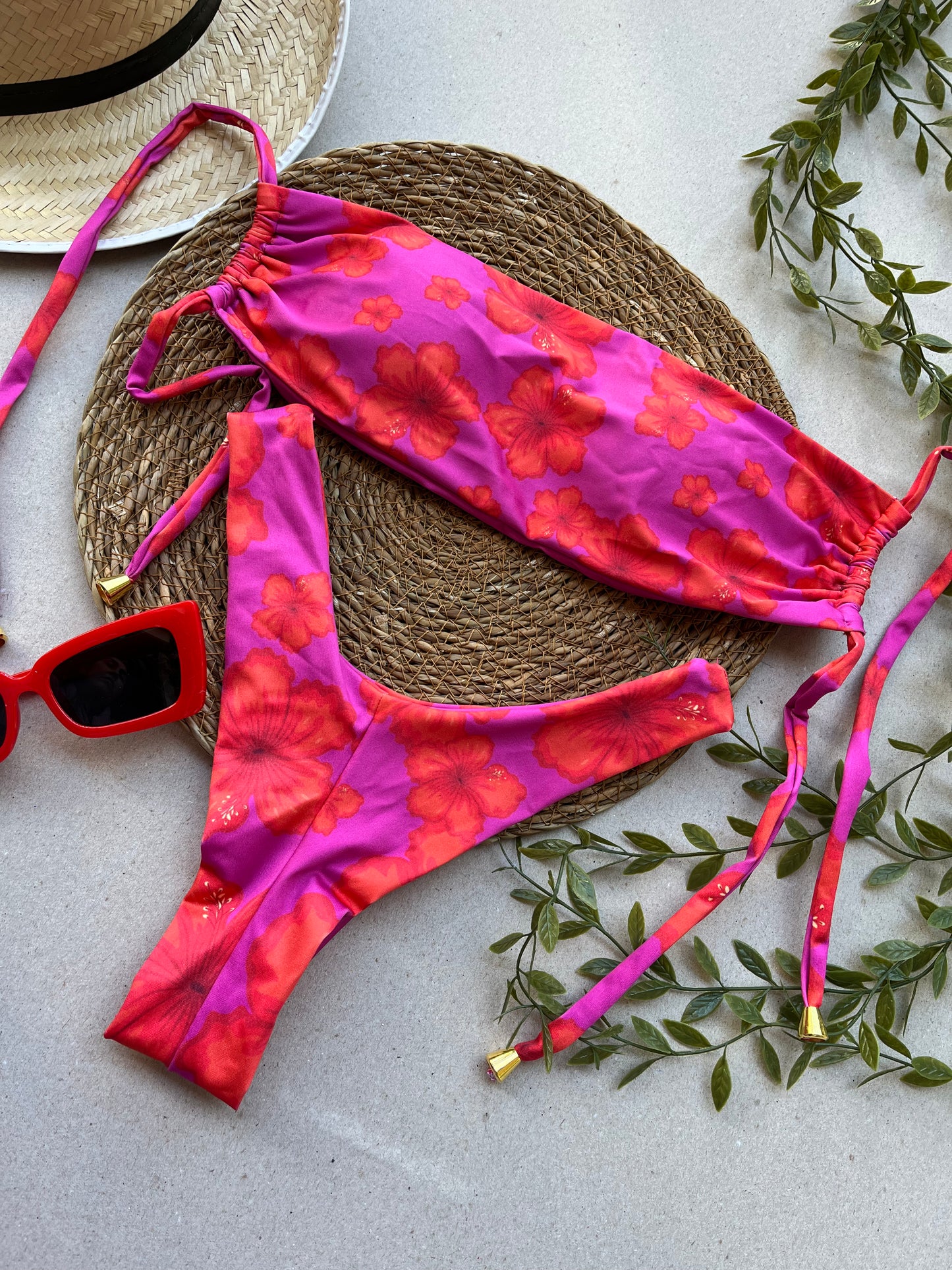 Sunrise Bandeau Bikini Set with Acrylic Ring