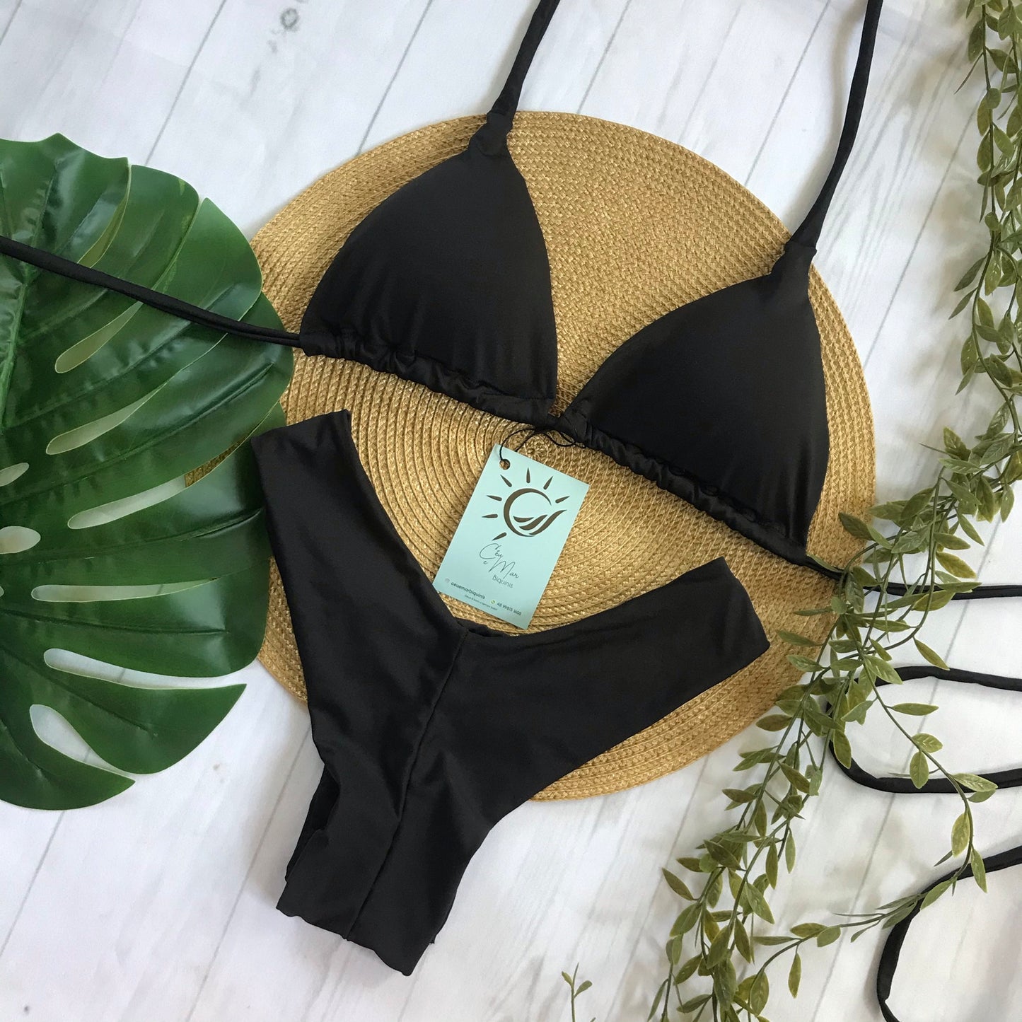 Classic Noir Bikini Set – Triangle Top & High-Leg Bottom