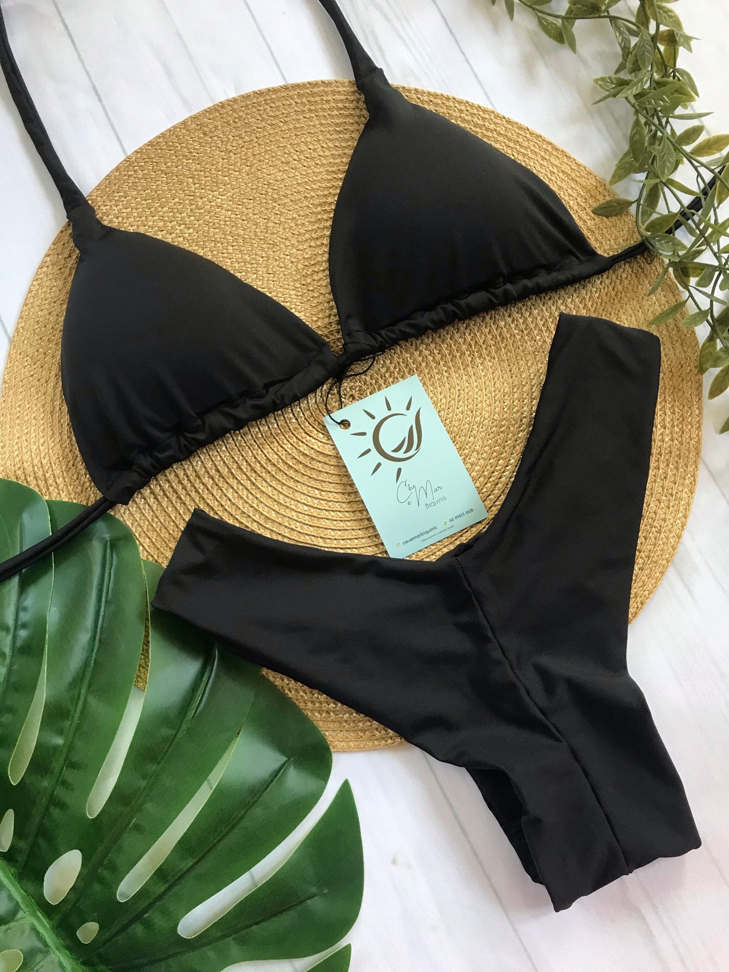 Classic Noir Bikini Set – Triangle Top & High-Leg Bottom