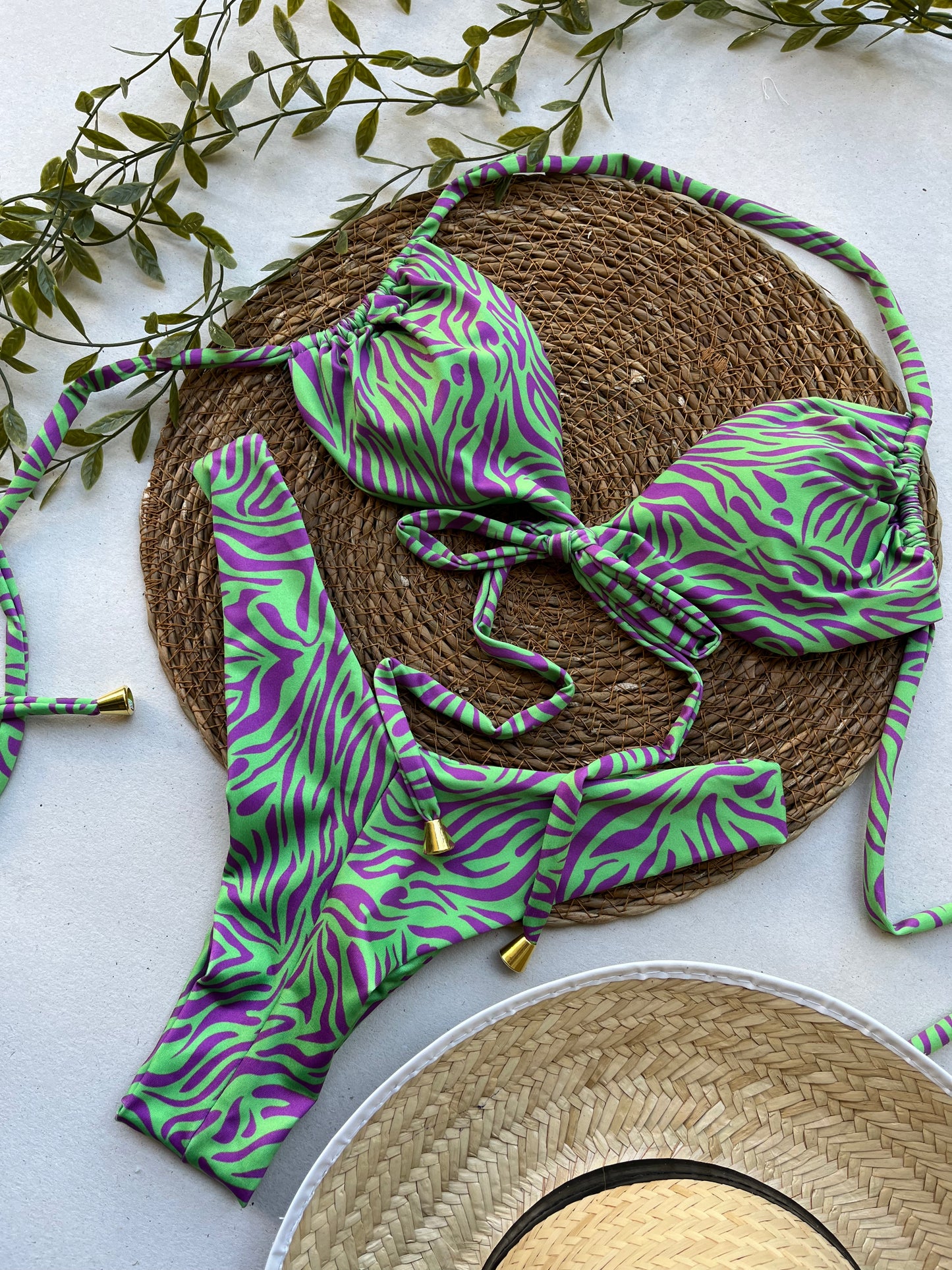 Emerald Oasis Zebra Print Bikini Set