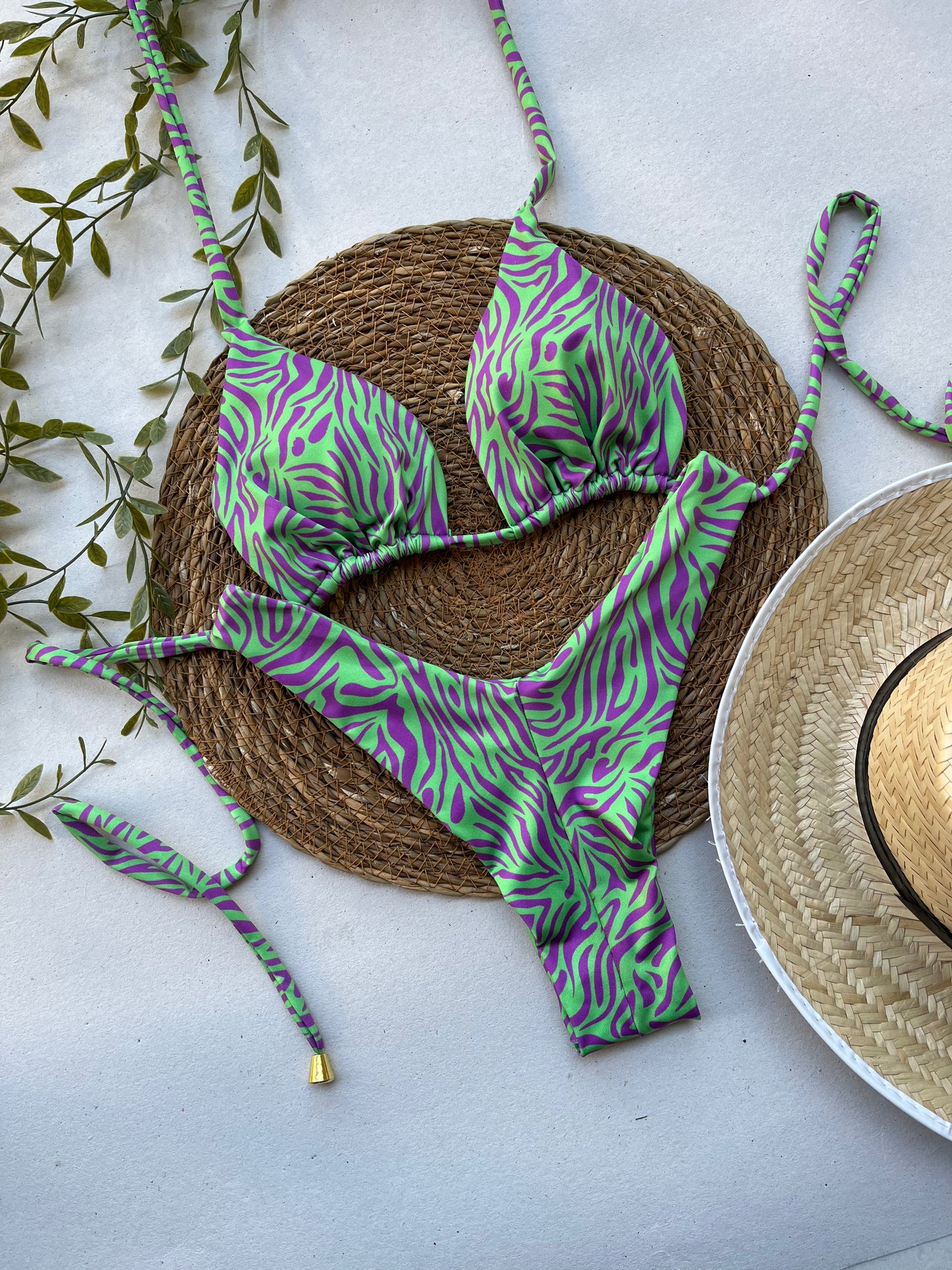 Emerald Oasis Zebra Print Bikini Set