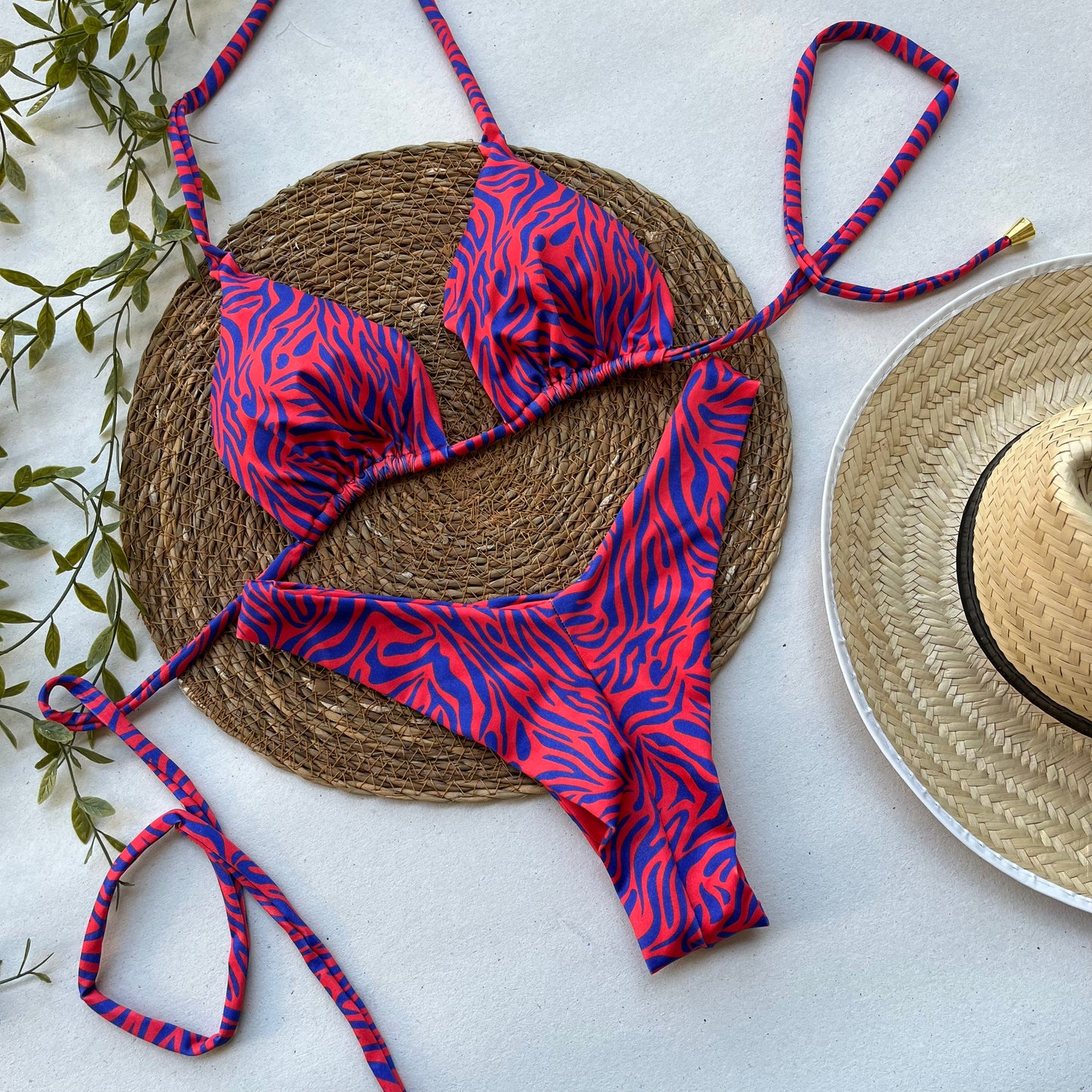 Crimson Current Zebra Print Bikini Set