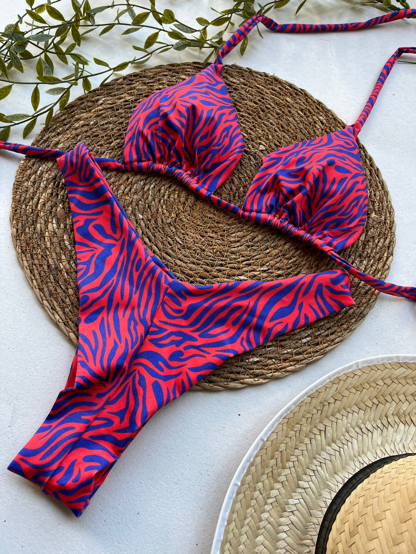 Crimson Current Zebra Print Bikini Set