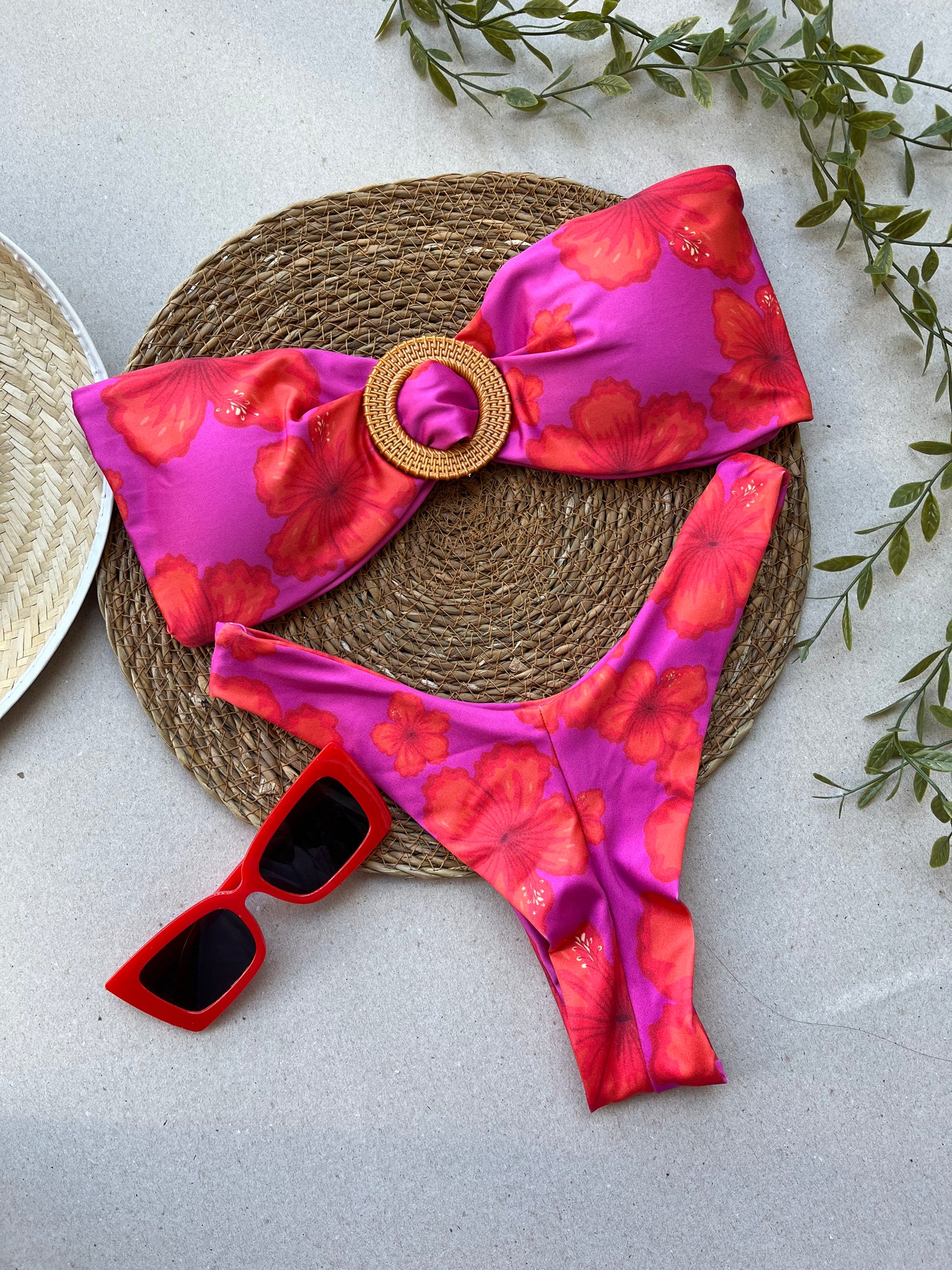 Sunrise Bandeau Bikini Set with Acrylic Ring