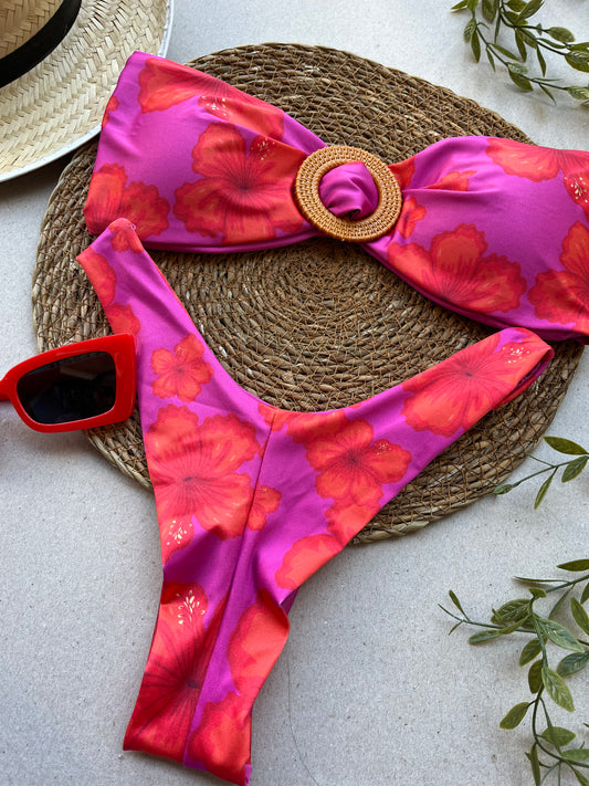 Sunrise Bandeau Bikini Set with Acrylic Ring