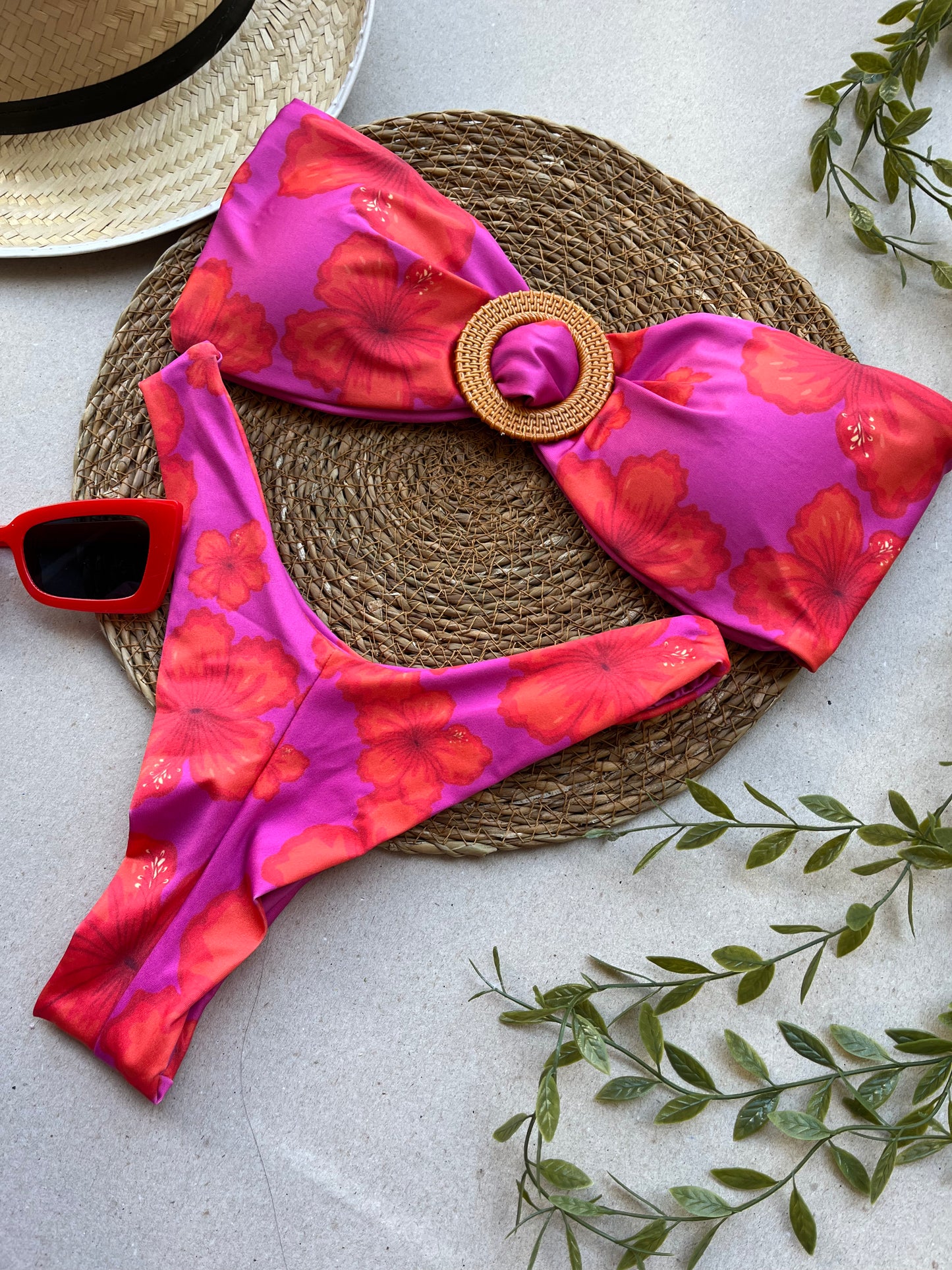 Sunrise Bandeau Bikini Set with Acrylic Ring
