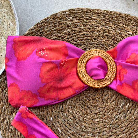 Sunrise Bandeau Bikini Set with Acrylic Ring