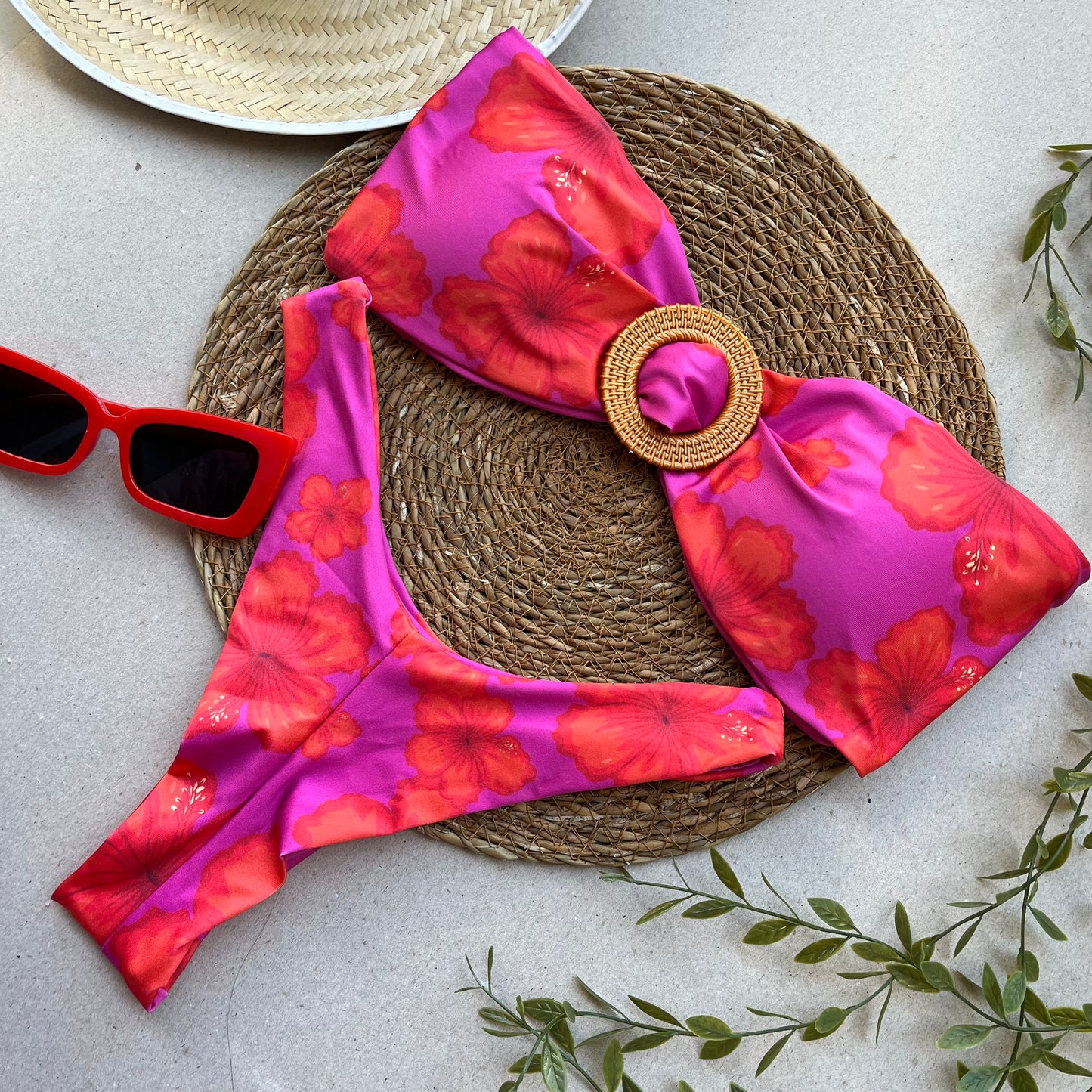 Sunrise Bandeau Bikini Set with Acrylic Ring