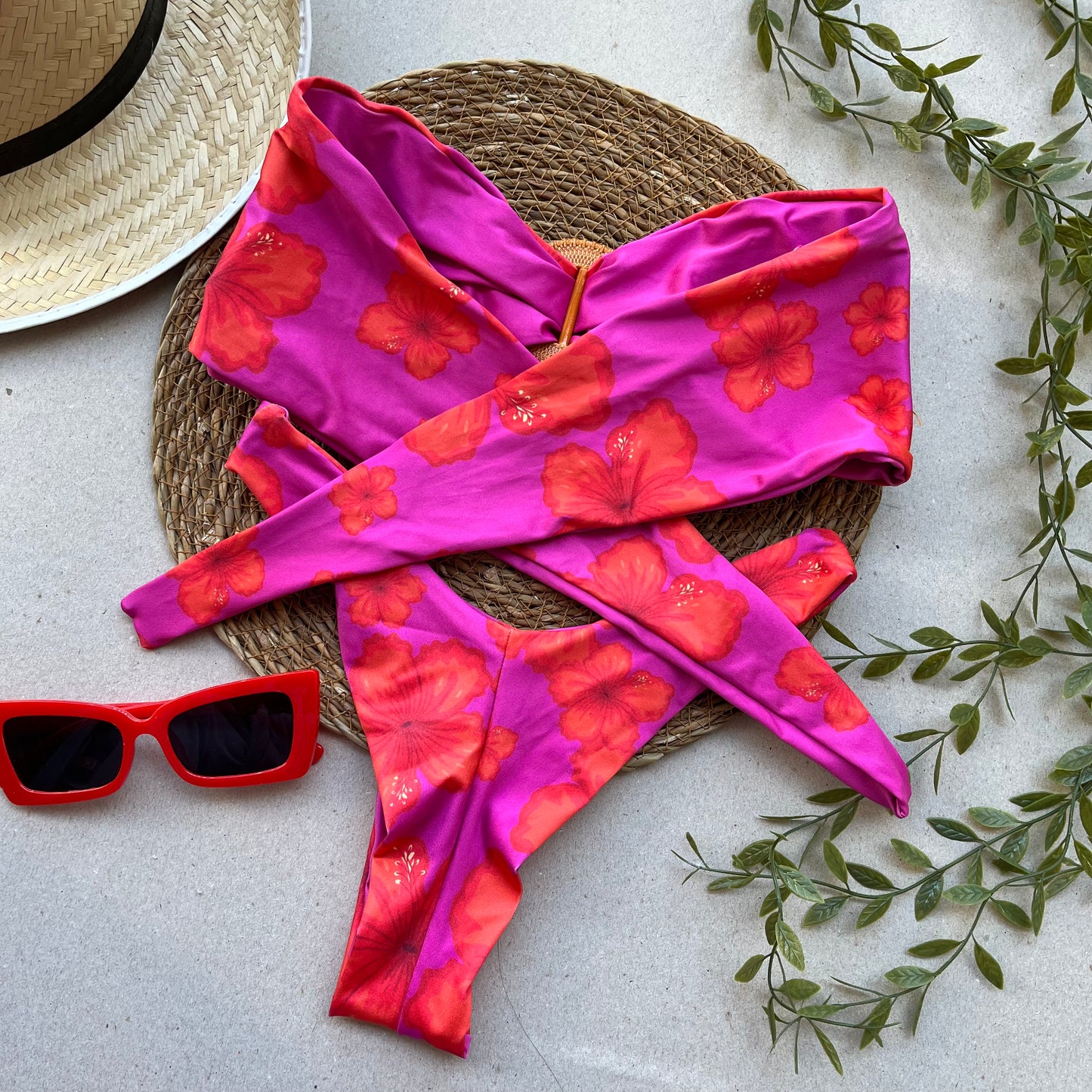 Sunrise Bandeau Bikini Set with Acrylic Ring
