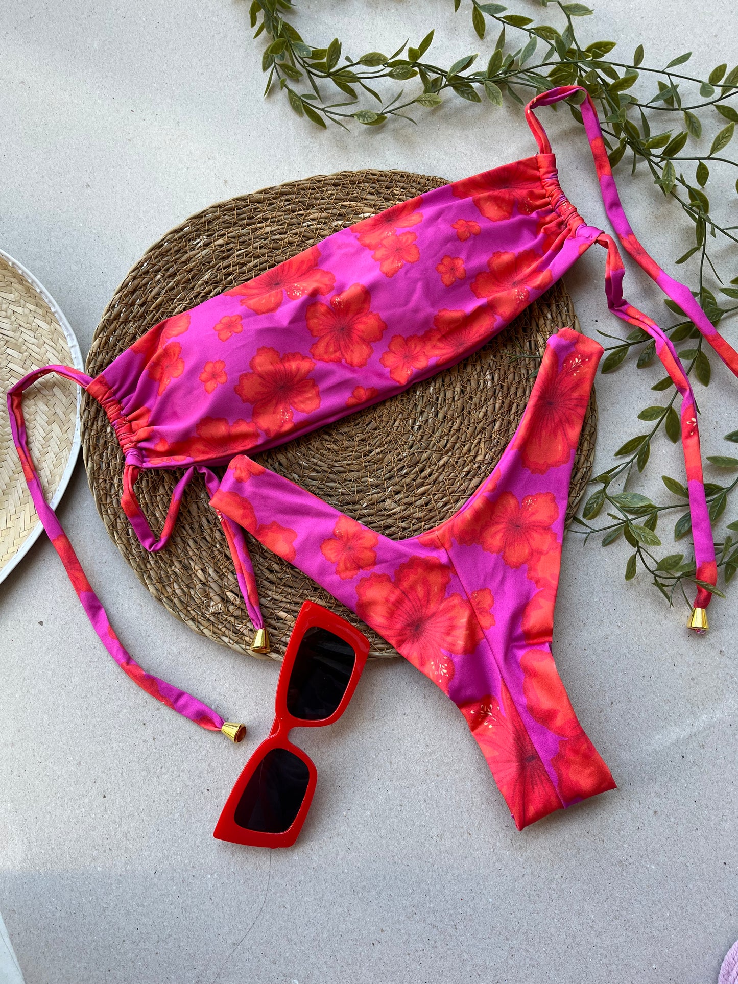 Sunrise Bandeau Bikini Set with Acrylic Ring