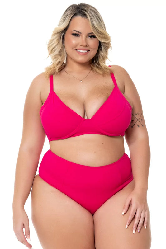 Hot Pink Underwire High-Waisted Bikini Set | Vibrant Curves Collection