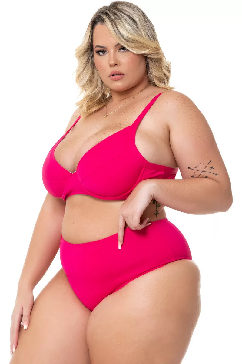 Hot Pink Underwire High-Waisted Bikini Set | Vibrant Curves Collection