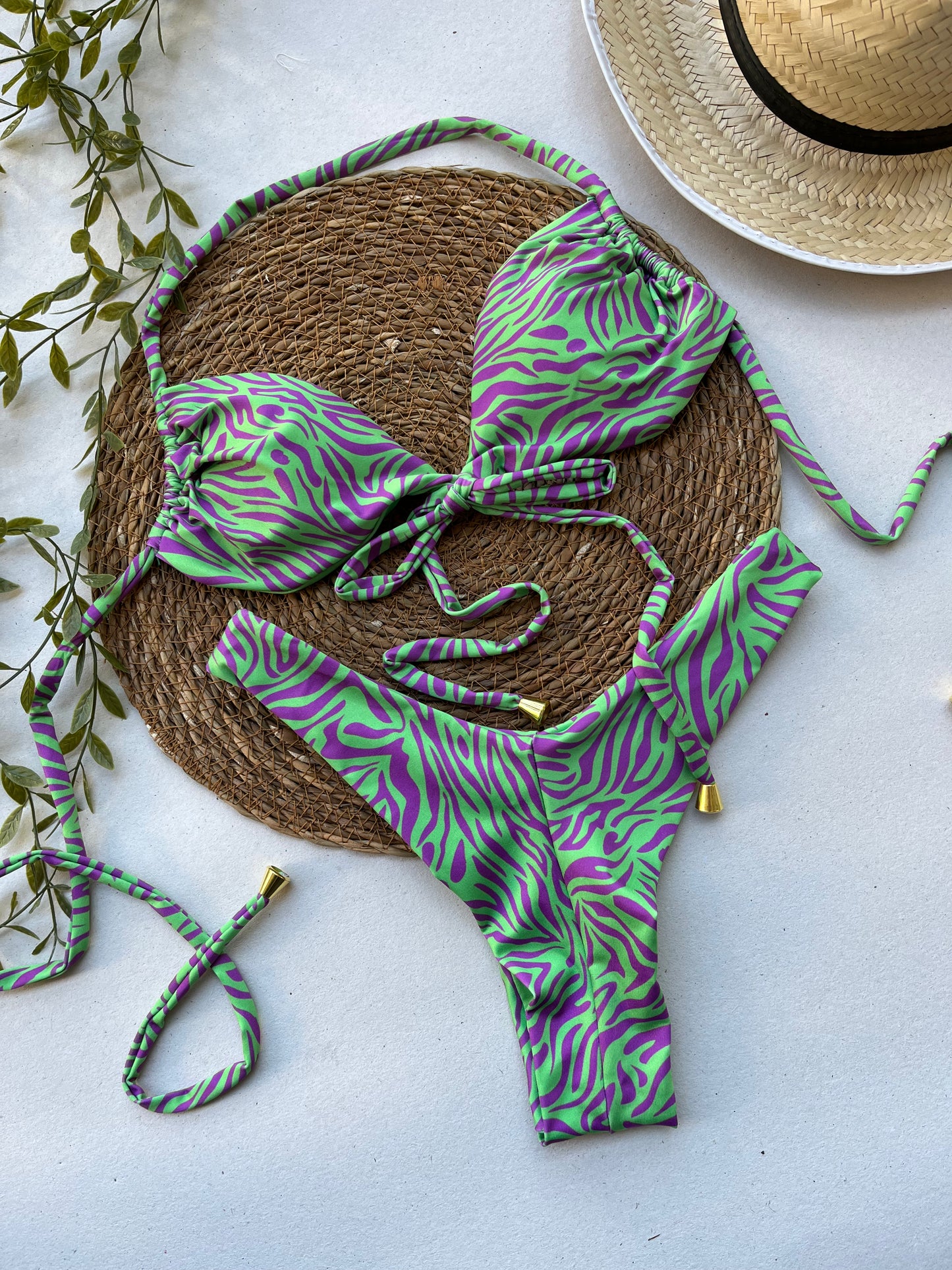 Emerald Oasis Zebra Print Bikini Set