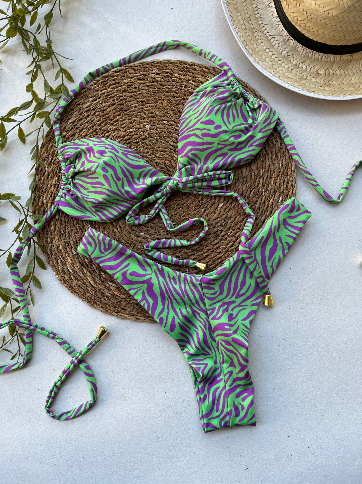 Emerald Oasis Zebra Print Bikini Set