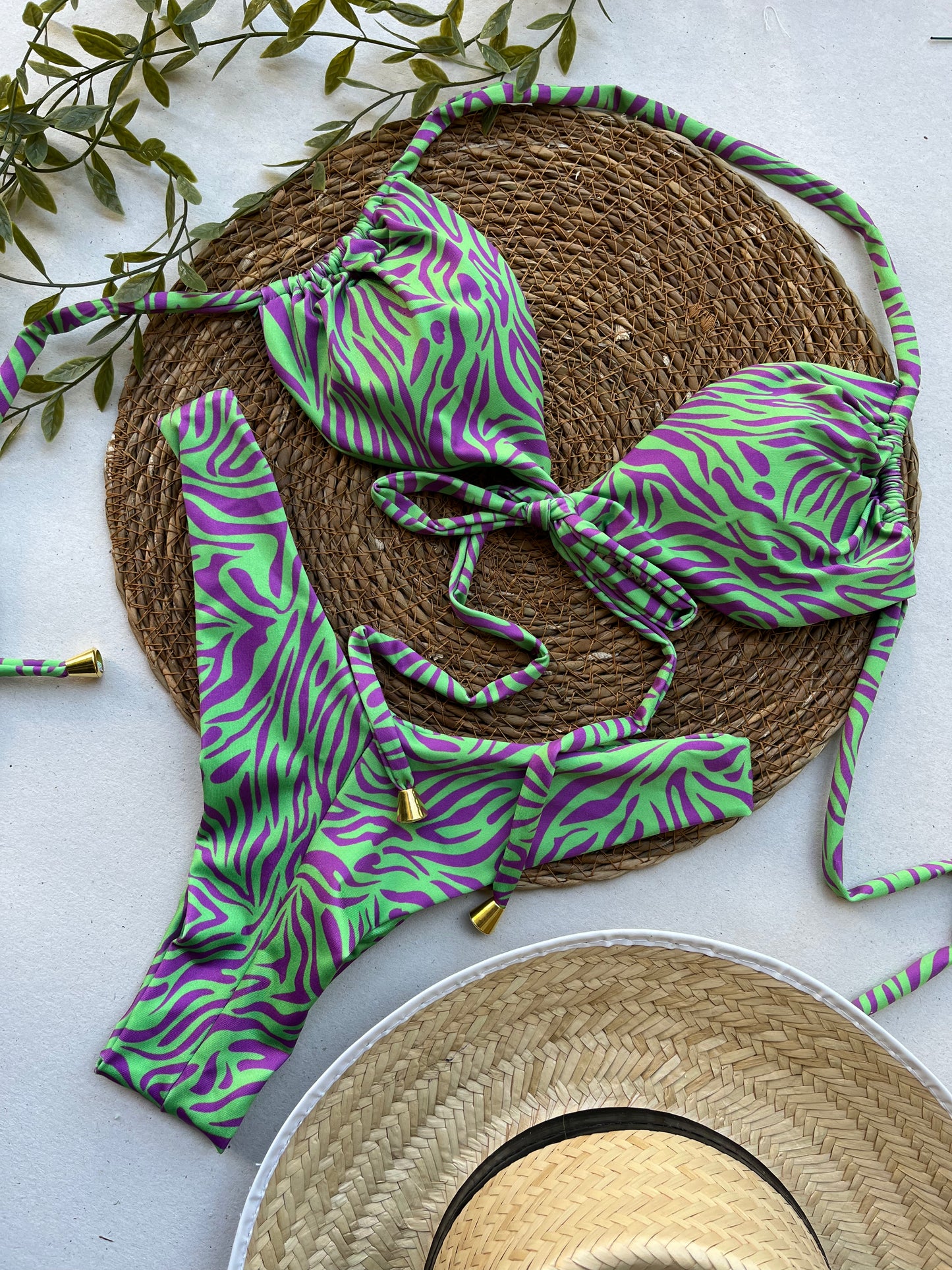 Emerald Oasis Zebra Print Bikini Set