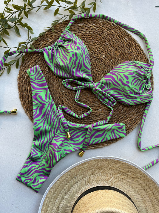 Emerald Oasis Zebra Print Bikini Set