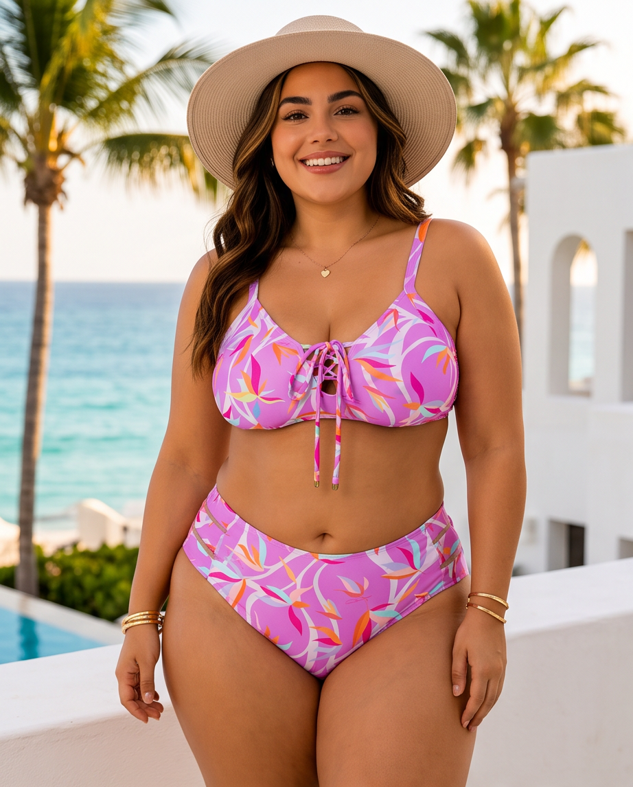 Tropical Sunset Lace-Up Bikini Set