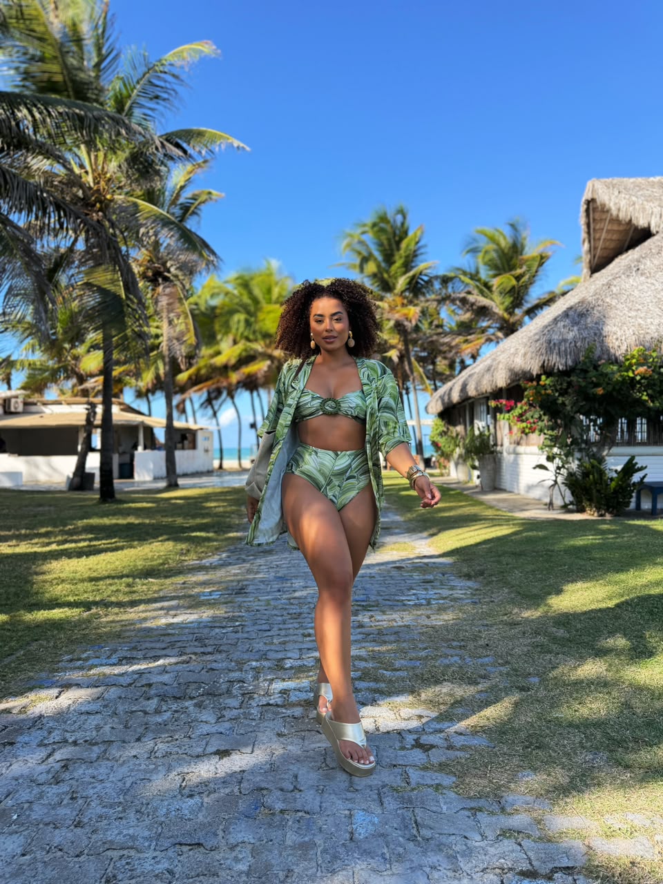 Palm Ring High-Waist Bikini Set