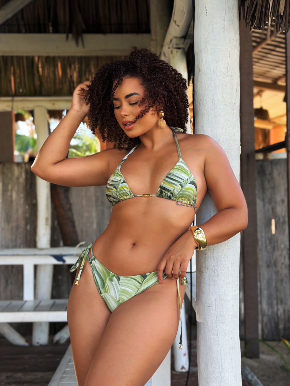 Emerald Palm Tie-Up Bikini Set