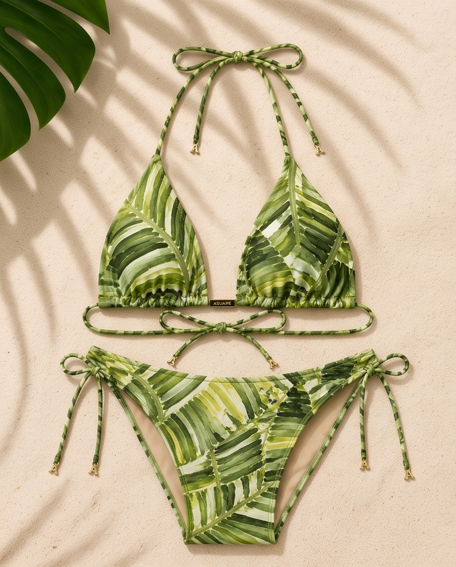 Emerald Palm Tie-Up Bikini Set